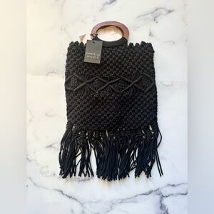 NEW WITH TAGS Danielle Nicole Black Macramé Fringe Vacation Handbag